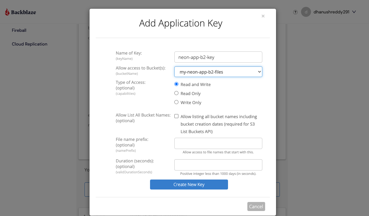 Create B2 Application Key